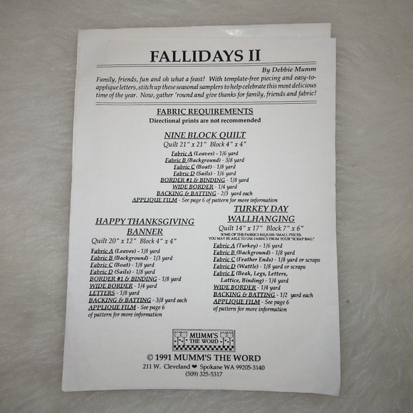 PATTERN Mumm's The Word Fallidays II Quilted Seasonal Banner Wall hanging - Picture 4 of 4